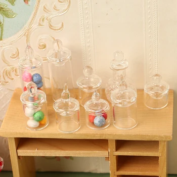 1:12 Miniatiūriniai Lėlių Skaidraus Stiklo Indelį Saldainiai Pupa Saugojimo Butelis Nedidelis Stiklainis Su Dangteliu Lėlių Virtuvės Scena Dekoro Priedai