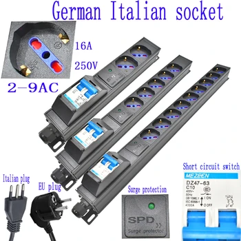Aliuminio lydinys PDU power board 2-9 KINTAMOSIOS srovės trumpojo jungimo jungiklis, vokietijos, italijos lizdas 2m maitinimo kabelis su apsauga nuo viršįtampių