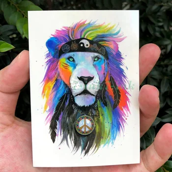 Atsparus vandeniui Laikina tatuiruotė lipdukas akvarelė liūtas Vandens Perdavimo netikrą 