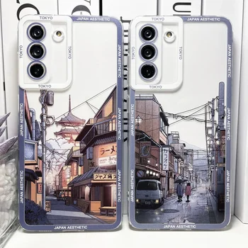 Case For Samsung Galaxy S20 Plius S21 FE S22 S23 Ultra A53 A52 A54 A32 A33 Japonų Estetikos Tokyo Anime Street Aišku, Minkštas Viršelis