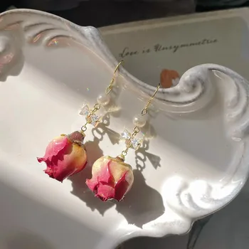 Eternal Rose Tiesa Gėlių Sirupas Sausų Gėlių Auskarai Moterų Mažumų Dizaino Retro Stiliaus Rūmai Cirkonis Rankų darbo Auskarai Moteris dovaną