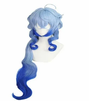 Harajuku Genshin Poveikio Ganyu Ilgai Gradientas, Mėlyna Banguotu Šalies Cosplay Plaukų perukas