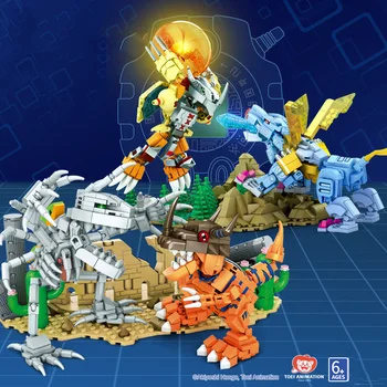 Japonijos Anime Skaitmeninis Monstras Plytų Digimon Mūšio Scena Kūrimo Bloką Kaukolė Karo Greymon Metalo Garurumon Pav Žaislas Su Šviesos