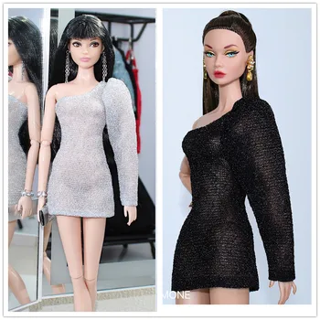 Juoda suknelė / Unikalus dizainas juodi marškinėliai su viena rankovė / 30cm lėlės drabužiai, apranga 1/6 Xinyi FR ST Barbie Lėlės
