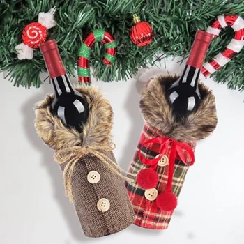 Kalėdinis Vyno Butelis Apima Apdaila,Pledas Dryžuotas Santa-Sniego Vyno Butelį, Maišelį Kalėdų Šalis Dekoro 4 Vnt Patvarus