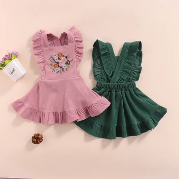 Lioraitiin 0-3Years Baby Girl ' s Casual Suspender Raukiniai drabužių Derliaus Gėlių Aplikacija-line Princesė Suknelė