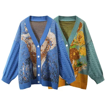 LKSK Moterų Derliaus Megztiniai Megztinis su Van Gogh 's