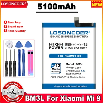 LOSONCOER BM3L 5100mAh Telefono Baterija Xiaomi 9 MI9 M9 MI 9 Baterijas +Nemokamas Įrankiai