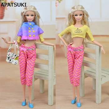 Lėlės Priedai Vaivorykštė Kostiumas Nustatyti Maišas Kailis Marškinėliai Kelnės Batai Aksesuarai Drabužius Barbie Doll House Žaislai Mergina