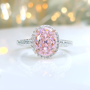 Madingas kiaušinio formos dirbtinių pink diamond temperamentas 925 sidabro žiedas didelis anglies diamond universalus ir minimalistinio