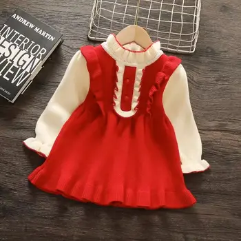 Merginos Rudenį Megzti Suknelę 2024 M. Nauja Baby Girl Megztinis Suknelė Užsienio Mados Princesė Dress Vaikų Sijonas