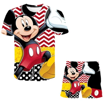 Mickey Mouse Rinkinių Drabužių Vasaros Mergaitės Mados T Marškinėliai Trumpas Kelnes 2VNT Drabužius Disney Animacinių filmų Kostiumų Komplektus 1-14 Metų amžiaus