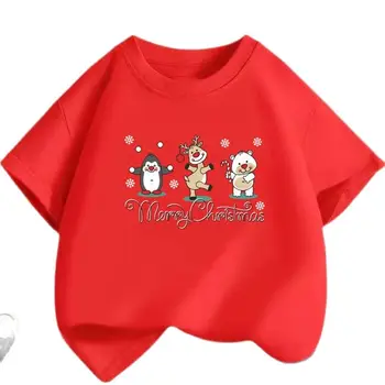 Mielas Elnias Linksmų Kalėdų Spausdinti Berniukų/Mergaičių White T-shirt Vaikai Raudona Vasaros Kawaii Juokinga Drabužius, Šiek tiek vaikiški Drabužiai
