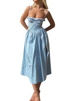 Moteriški Elegantiški Off-Pečių Maxi Suknelė su Susiėmę Plisuotos Hem ir Backless Dizainas - Stilingas-Line Flowy Suknelė Atsitiktinis