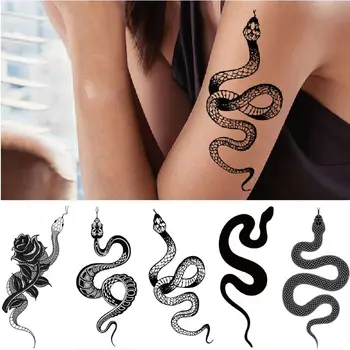 Naujas Snake Tatuiruotės Lipdukai Tamsiai Banga Kietas Gėlių Rankos Mirties Gyvatė Geometrinės Laikinas Meno Tatuiruotės Vandeniui Netikrą Tatuiruotę Lipdukas