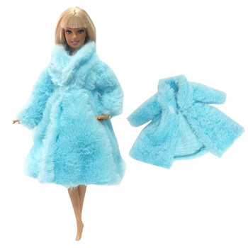 NK 1x Mėlynos Lėlės Vilnos Kailis Kilnus Žiemos drabužių Mados Suknelė Aksesuarai Drabužius Barbie lėlės, Lėlių namelis Vaikams Mergina Žaislas