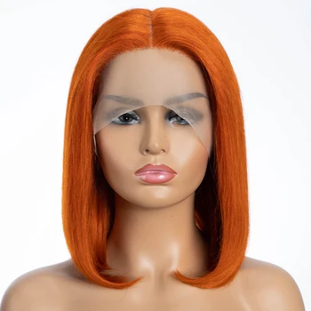 Oranžinės Spalvos Žmogaus Plaukų Perukai Moterims Trumpas Brazilijos Plaukų Perukai 13X6X1 Nėrinių Priekio, Tiesios Bob Cosplay Perukai Spalvos Nėriniai Perukai