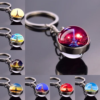 Paryžiaus Bokšto Keychain Metalo Lydinio paketų prižiūrėtojų raktinę dvipusis Stiklo Inkrustacijos Stiklo Rutulį Pakabukas Mados Juvelyrika Dovana