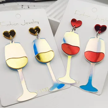 Pora originalių akrilo vynas ir šampanas dizaino aukščio stiklo auskarai, pakabukas papuošalai elegantiška panele dovana