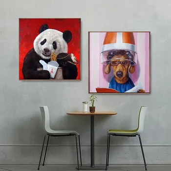 Sienos Menas Juokinga Ūkio Gyvūnų Kiaulių Panda Vištienos Šuo Abstrakčios Nuotraukos, Paveikslai Tapyba Už Kambarį Sofos Fone Namų Dekoro