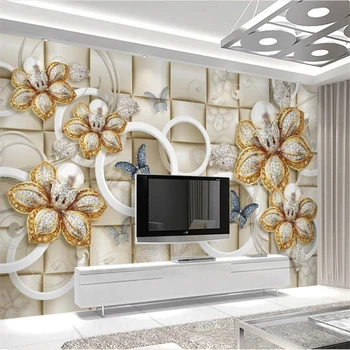Užsakymą tapetai, 3D stereo foto freskos išskirtinį Europos golden rose prabangių perlų šviesos TV fono sienos dokumentų namų dekoro 3d