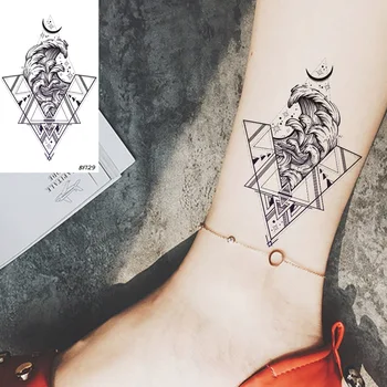 VANKIRS Trikampis Jūros Bangų Mėnulis Laikinas Tatuiruotes, jei Mergina, Moteris Vandeniui Netikrą Juodos Tatuiruotės Geometrinis Lipdukas Naršyti Vyrai Meno