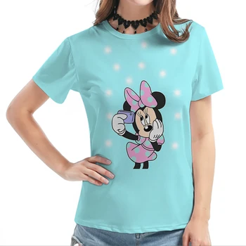 Vasaros trumpomis Rankovėmis Viršūnes Minnie Atsitiktinis Kawaii T Marškinėliai Drabužių Y2k Marškinėlius Mickey Minnie Mouse 