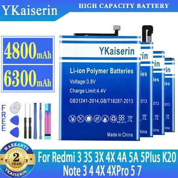 YKaiserin Baterija Xiaomi Redmi 3 3 3X 4X 4A 5A 5 Plius 5Plus K20 Pastaba 3 4 4X Pro 5 7 Xiaomi Mi Pocophone F1 2 Pastaba Note2