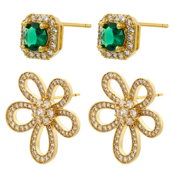 ZHUKOU Gėlės moterims stud auskarai Kubinių Zirconia auskarai auskarai Žalias kvadratas stud auskarai prabangus juvelyriniai dirbiniai didmeninė VE890