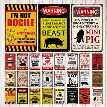 Įspėjimas Alavo Pasirašyti Derliaus Metalo Pasirašyti Kiaulių Atsargiai Plokštė Įspėjimo Dekoratyvinis Zoologijos Sodų Piggy Ūkių Namo Sienos, Namo Apdailos