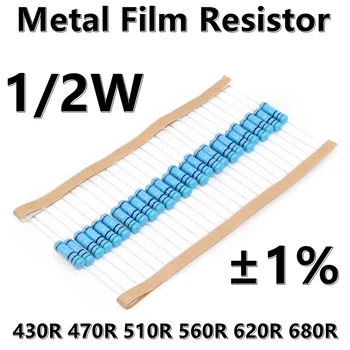 (100vnt) 1/2W Metalo Kino Rezistorius 1% penkių spalvų žiedas precision resistor 430R 470R 510R 560R 620R 680R