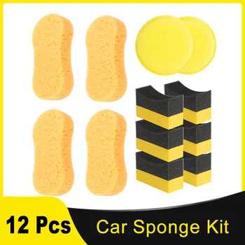 12 Vnt Automobilių Sponge Rinkinys su Didelių Automobilių Plovimo Kempinės Padangų padažu Aplikatorių ir Vaškas Aplikatorių Šluostės, skirtos Automobilio Valymui Langų Plovimo