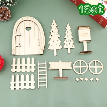 1Set 1:12 Miniatiūriniai Lėlių Kalėdų Dekoro Pasakų Durys, pašto Dėžutės, Tvoros Kalėdų Medžio Kopėčios Modelis Lėlės Namas Priedai