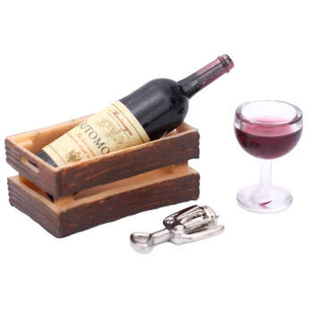 1Set Miniatiūriniai Lėlių Raudonojo Vyno Butelių Vyno Stiklo Butelio Atidarytuvas W/Box Virtuvės Modelį, Dekoro, Žaislų Lėlės Namas Priedai