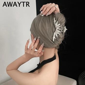 AWAYTR 11,5 cm Nereguliarus Lavos Metalo Plaukų Letena Sidabro Moterų Tuščiaviduriai plaukų segtukai, Plaukų Įrašus Krabų Barrettes Plaukų Aksesuarai Hairgrip