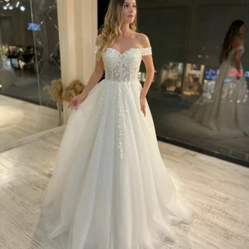 Didmeninė Brangioji Vestuvių Suknelės 2023 Nuo Peties Iliuzijos Skraiste De Mariage Nėrinių Appliques Princesė Ilgai Nuotakos Suknelė