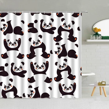 Gyvūnų Juokinga Panda Dušo Užuolaidos Bambuko Miškų Mielas Panda Žalia Lapų Vonios Užuolaidos Audinio Vonia Ekrano Namų Dekoro