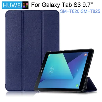 HUWEI Case For Samsung Galaxy Tab S3 9.7 Colių SM-T820 SM-T825 Tablet PU Odos, Tri-Folding Stovi Magnetinio Apversti Stovėti Padengti Atveju
