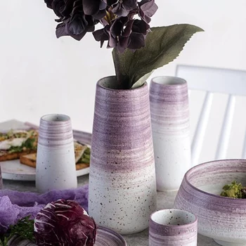 Keramikos Gradientas Violetinė Vaza, Kūrybos Vakarų Stiliaus, svetainė, Miegamojo, Biuro, Restoranų Reikmenys, Gėlių Krepšiai, 1Pc