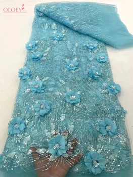 Mados prancūzijos Akies 3D Gėlių Siuvinėjimas Karoliukais Nėrinių Audinys Su Blizgančiais Afrikos, Nigerijos Audinio Vestuvinė Suknelė