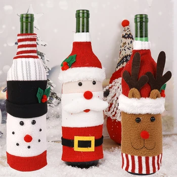 Megztinis Vyno Butelio Dangtelį Kalėdų Ornamentu Skrybėlę, Šaliką Vyno Butelis maišų Laikikliai Kalėdų Dovana Naujųjų Metų Šaliai Vakarienės Stalo Dekoras