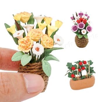 Odoria 1:12 Miniatiūriniai Dirbtinis Molio Gėlių Mini Mielas Lauko Žaliųjų Augalų Puodą Lėlių Sodo Reikmenys Dekoras