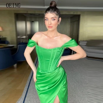 OEING Smaragdas Žalia Elegantiškas Ir Gana Moterų Suknelės Off Peties Mini Vakarą Promenadzie Suknelė Pusėje Ritininės Trumpas Kokteilis Suknelė