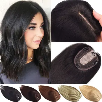 Plaukų Rėžtuvės Moterims, Nekilnojamojo Žmonių Plaukų Perukai Įrašą Moterų Toupee Šilko Bazės Hairpiece su Kirpčiukais Šviesūs Įrašus Plaukų priauginimas