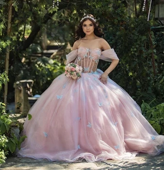Princesė Quinceanera Suknelės Kamuolys Suknelė Nuo Peties Tiulio Appliques Saldus 16 Suknelės 15 Años Meksikos