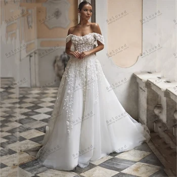 Senovinių Vestuvių Suknelės Moterims 2024-Line Tiulio Vestuvinės Suknelės Nėriniai Appliques Nuo Peties Elegantiškas Vestidos De Novia 2024
