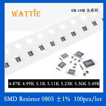 SMD Rezistorius 0805 1% 4.87 K 4.99 K 5.1 K 5.11 K 5.23 K 5.36 K 5.49 K 100VNT/daug chip resistors 1/8W 2.0 mm*1.2 mm