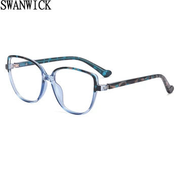 Swanwick cat eye akiniai stabdžių mėlyna šviesa moterų tr90 akiniai priedai pink leopard aukštos kokybės, skaidraus lęšio Europos stilius