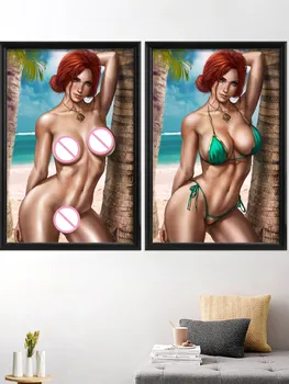 Triss Merigold Animacinių Filmų Yennefer Sexy Nude Girl Anime Video Žaidimas, Meno Plakatas Dekoro Nuotrauką Gyvenimo-Miegamojo Namų Puošybai Šilko